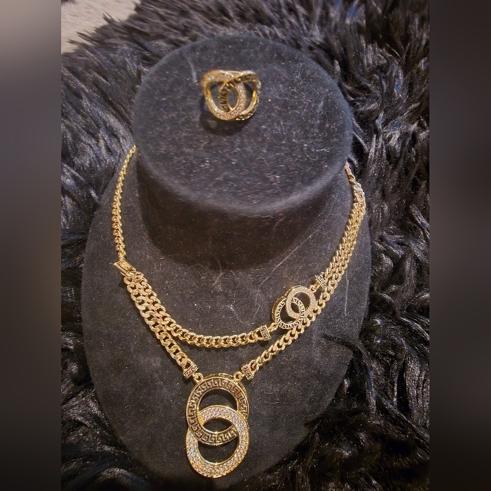 Elegant 21kgp Dubai Jewelry Gold Necklace and Ring Set